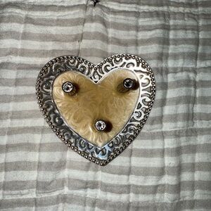 Brighton Silver and Cream Heart Brooch